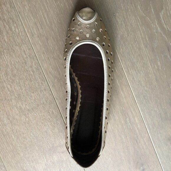 Donald J Pliner Peep-Toe Shoes Matte Gold Size 9.5 - Picture 3 of 8